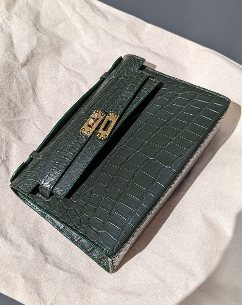 Pochette Bag - Dark Green Crocodile - Ascot Shoes