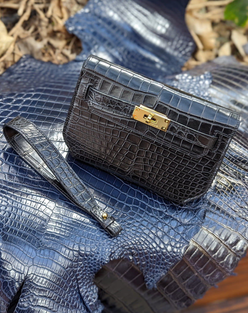 Clutch Bag - Black Crocodile - Ascot Shoes