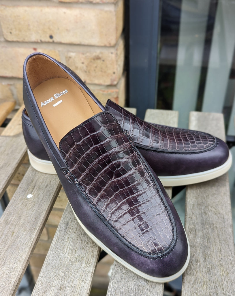 Ascot Sunseeker - Black museum calf & Caviar Crocodile - Ascot Shoes