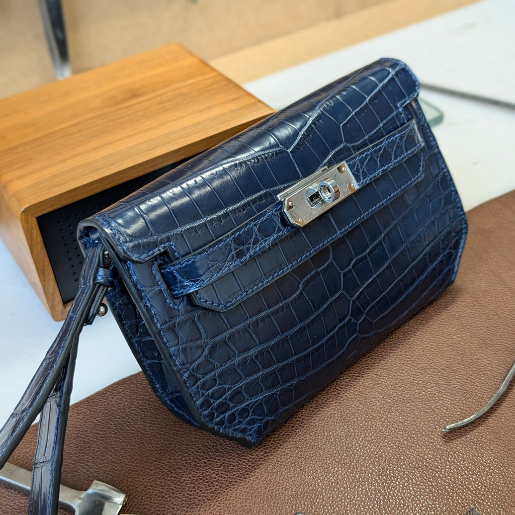 Clutch Bag - Navy Crocodile - Ascot Shoes