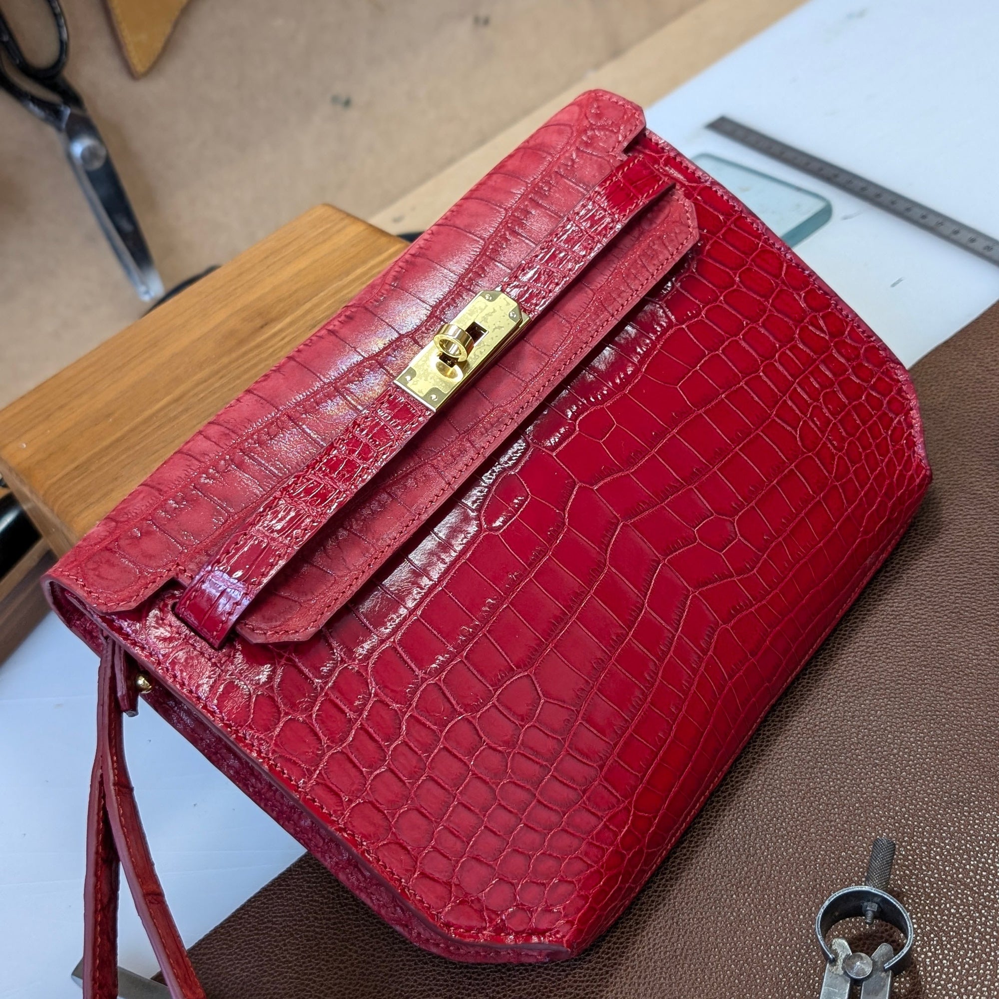 Clutch Bag - Red Crocodile 20 cm - Ascot Shoes