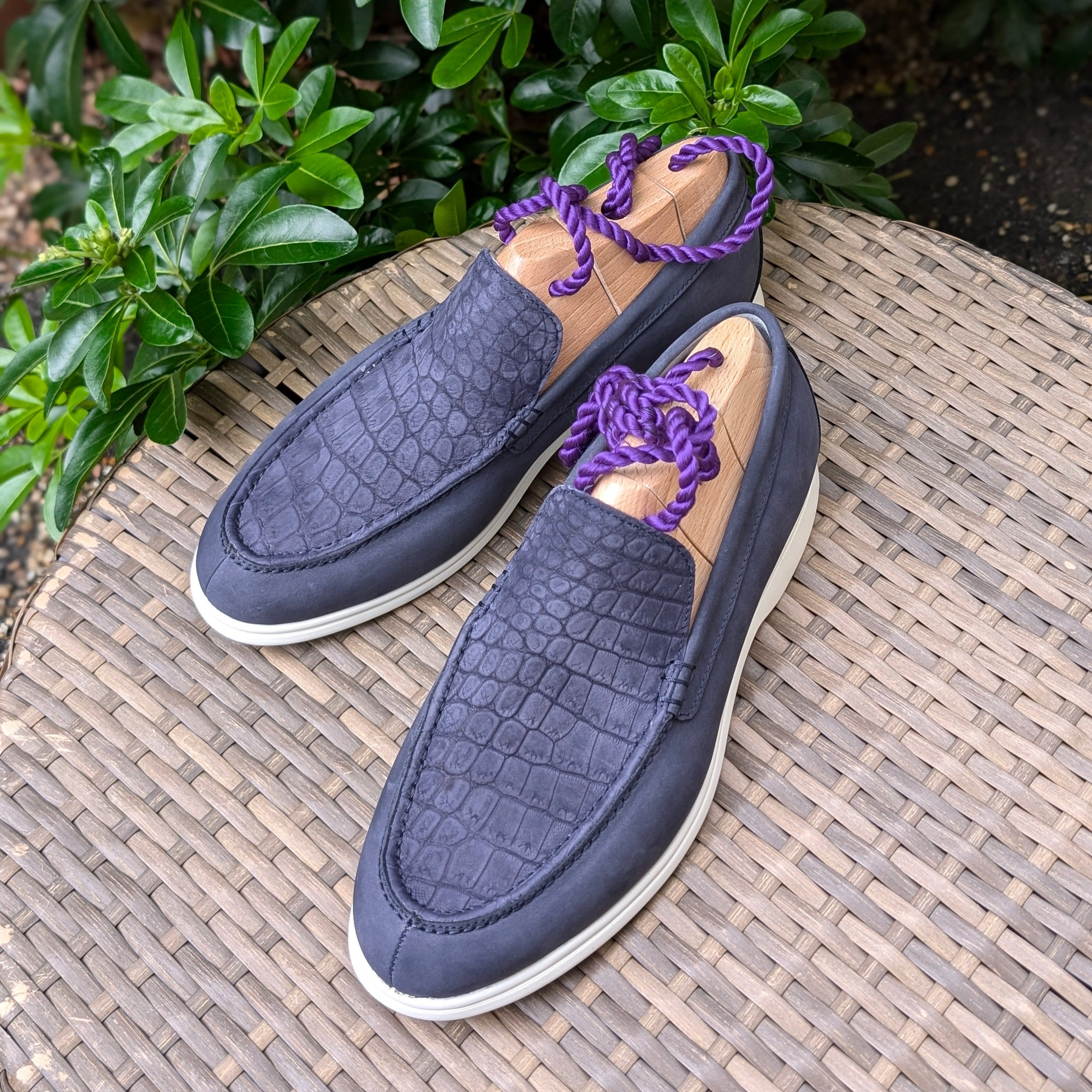 Crocodile Blue Summer Shoes Ascot Cannes Navy Nubuck Crocodile