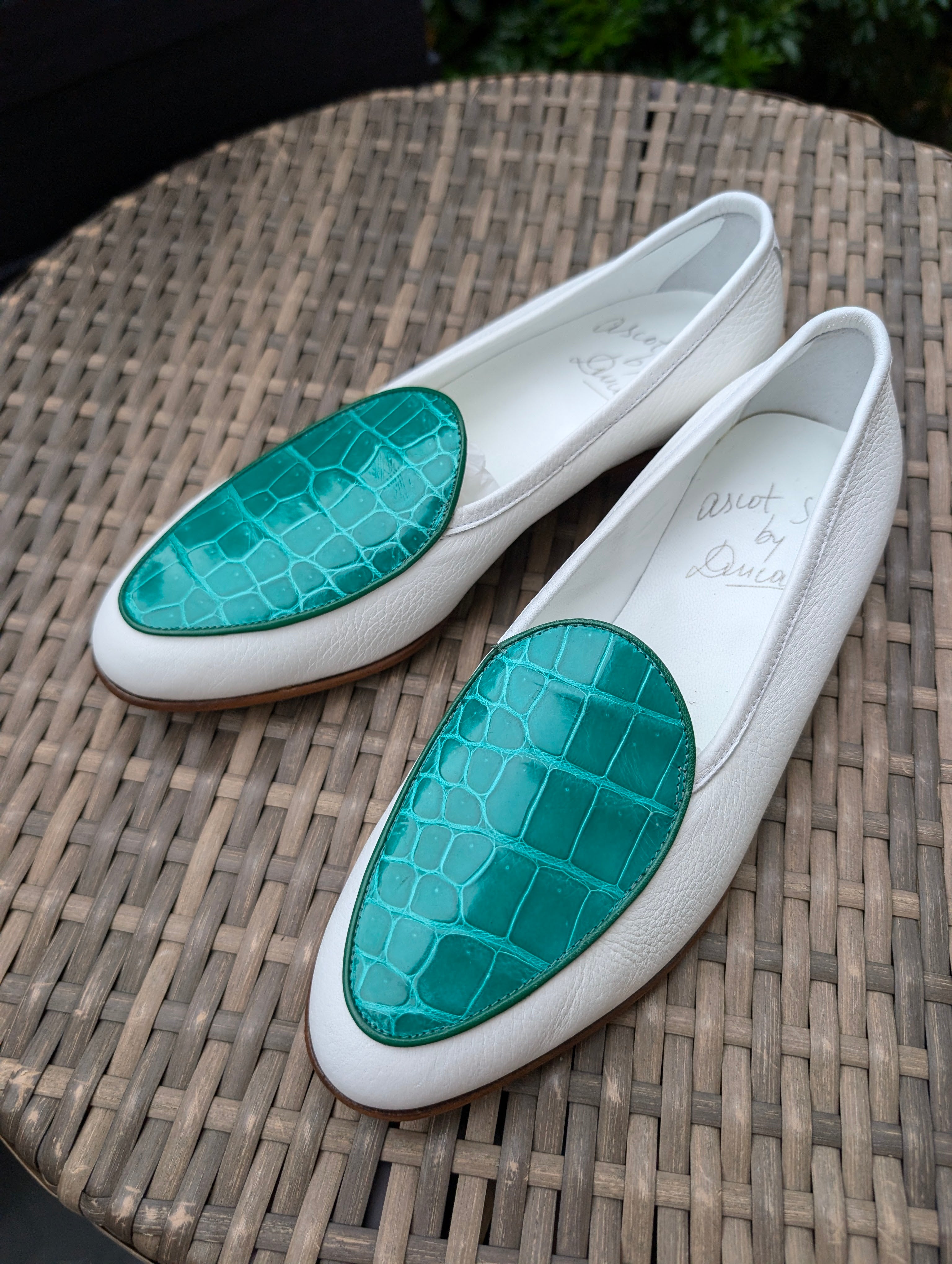 Ascot Belgian Loafer - Green Crocodile & White Deer, UK 6 - Ascot Shoes