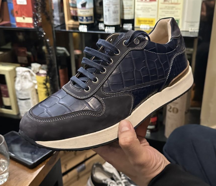 Tony Invoice: Navy Blue Crocodile Trainer's - Ascot Shoes