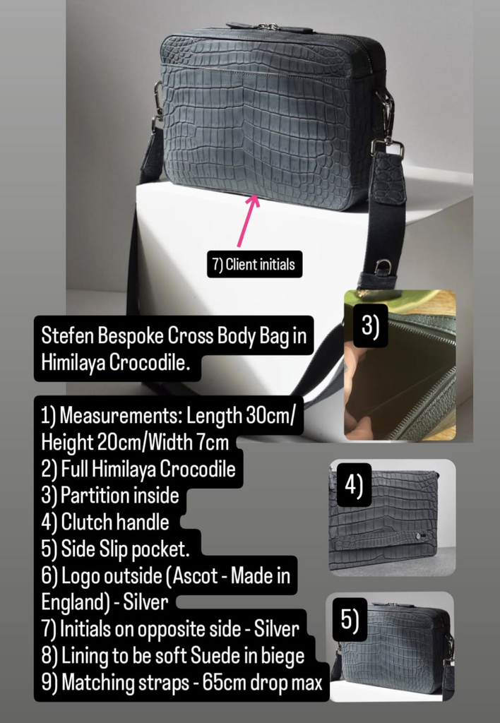 Stefan bespoke order: Himilaya Crocodile Cross Body Bag - Ascot Shoes
