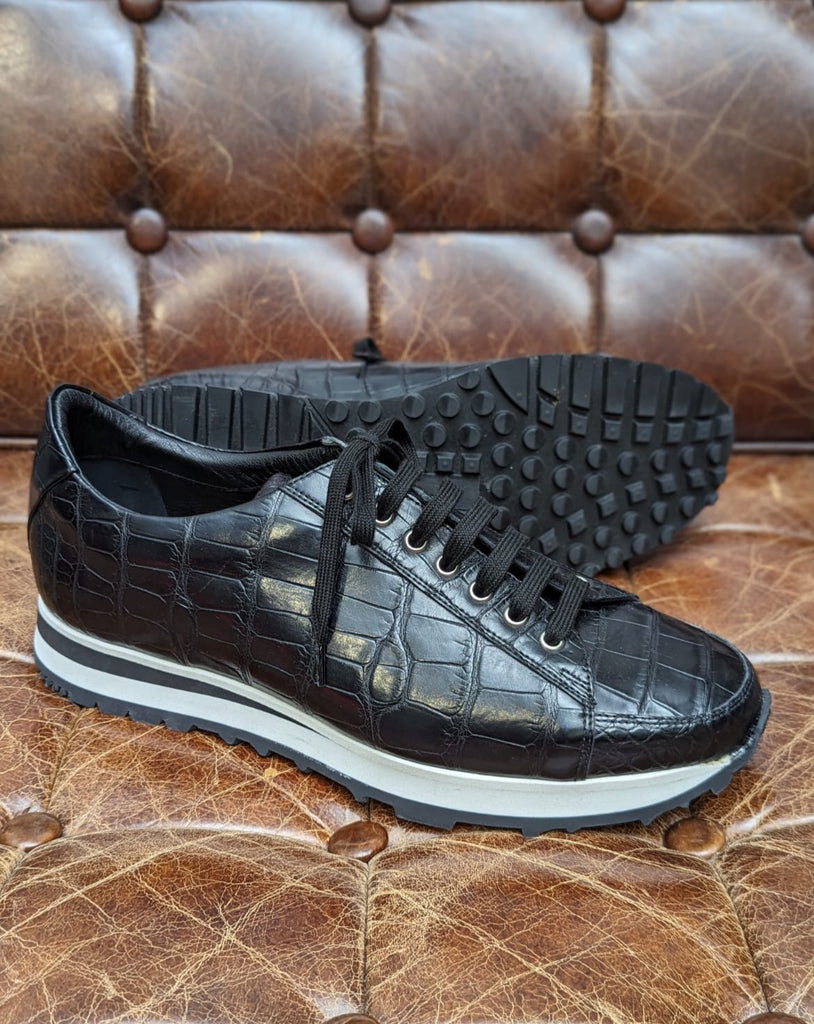 Ascot Sneaker - Black Crocodile, UK 10 - Ascot Shoes