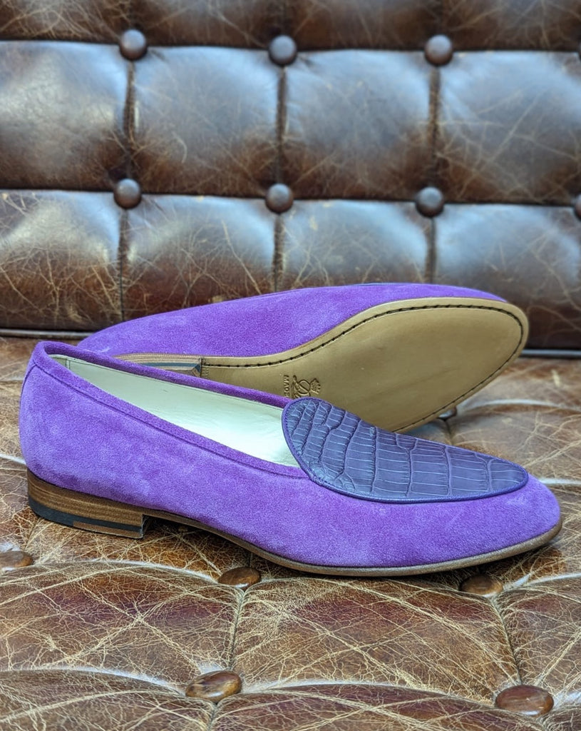 Belgian Loafer - Purple Crocodile & Suede, UK 10 - Ascot Shoes