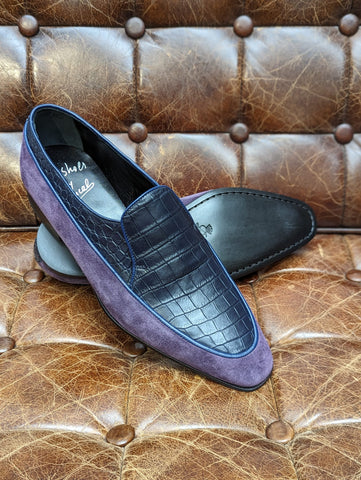 Ascot by Ducal Loafer - Purple Suede & Navy Croc, UK 10