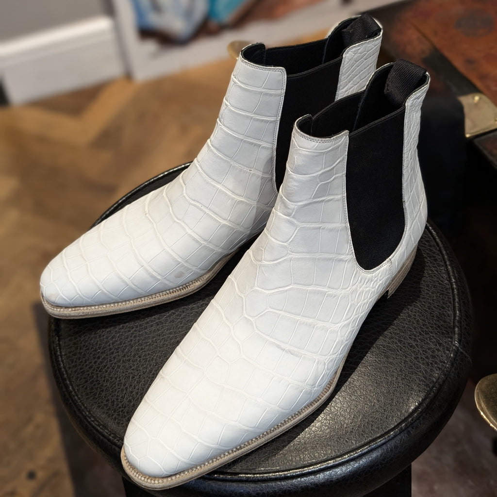 Ascot Chelsea Boots - White Crocodile - Ascot Shoes