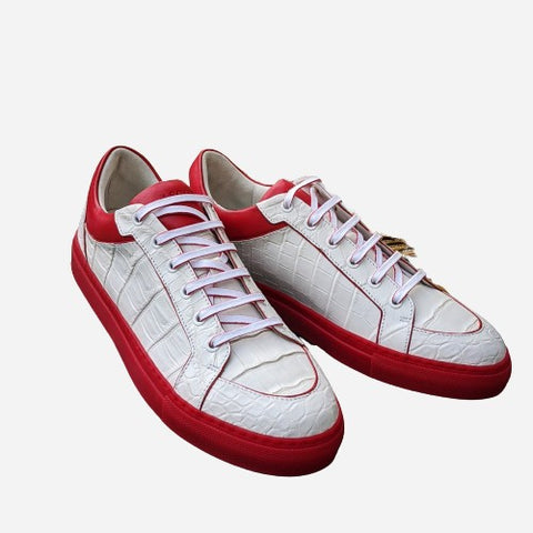 Ascot Sneakers -  White Alligator With Red Sole