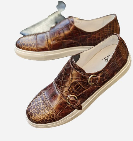Ascot Double Monk Sneakers - Bronze Alligator