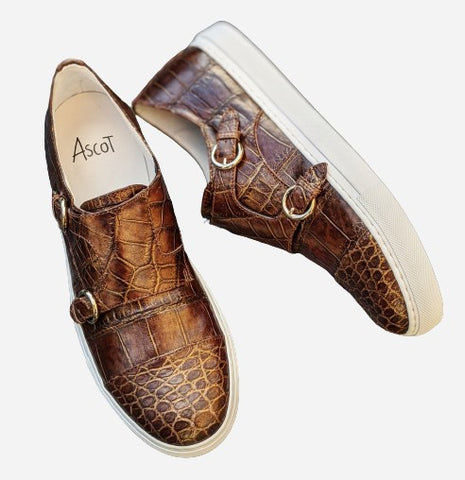 Ascot Double Monk Sneakers - Bronze Alligator