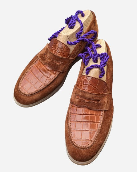 Ascot Sunseeker - Tan Crocodile & Tan Suede - Ascot Shoes