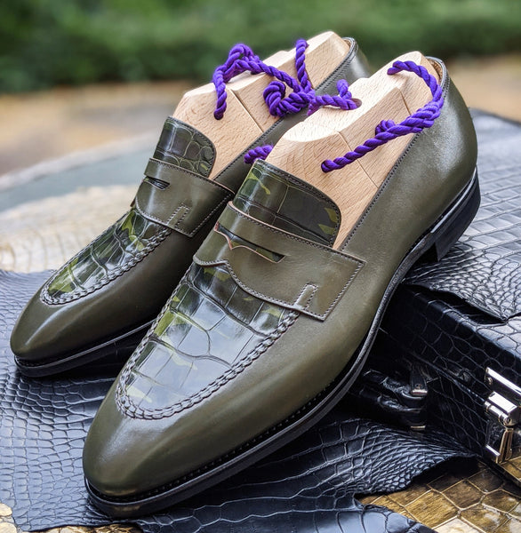 Ascot Sinatra - Green Calf & Emerald Green Crocodile – Ascot Shoes