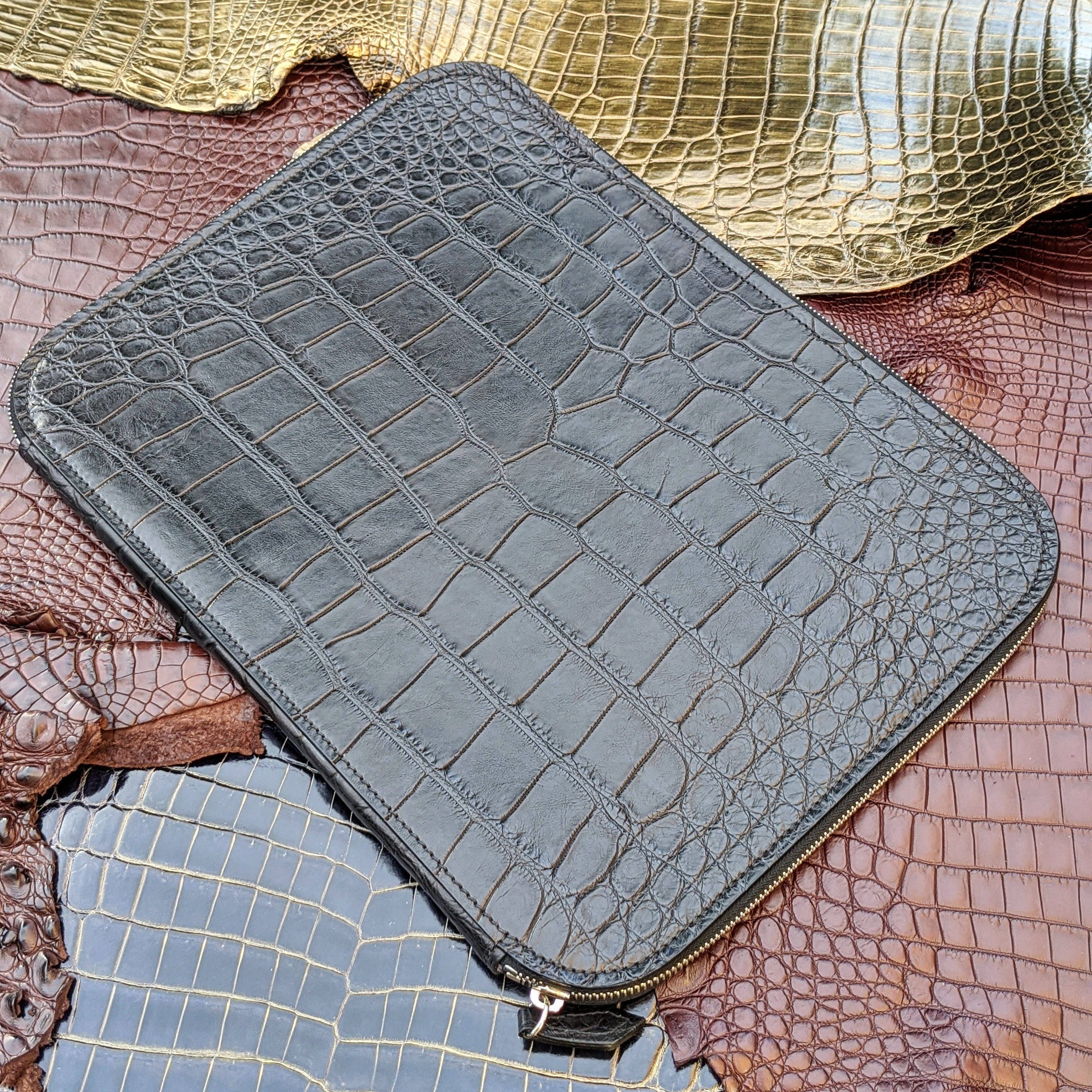Laptop Case - Black Crocodile - Ascot Shoes