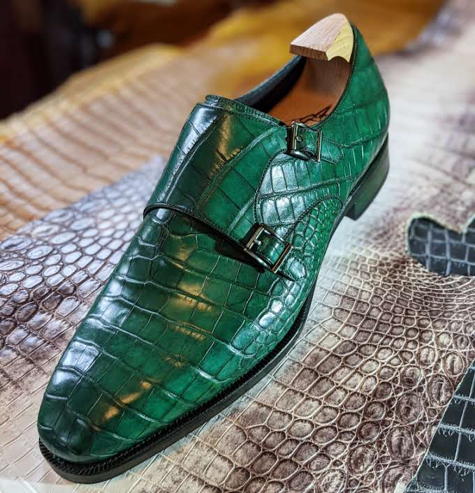 Ascot Double Monk Green Crocodile – Ascot Shoes