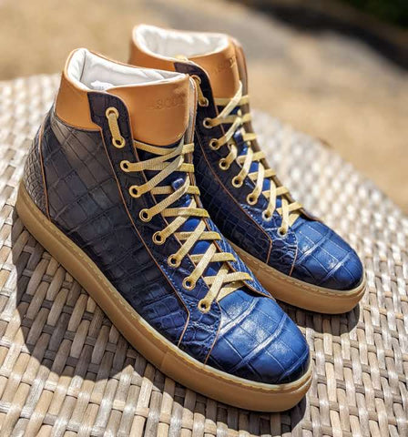 Ascot High Boot Sneakers - Blue Crocodile