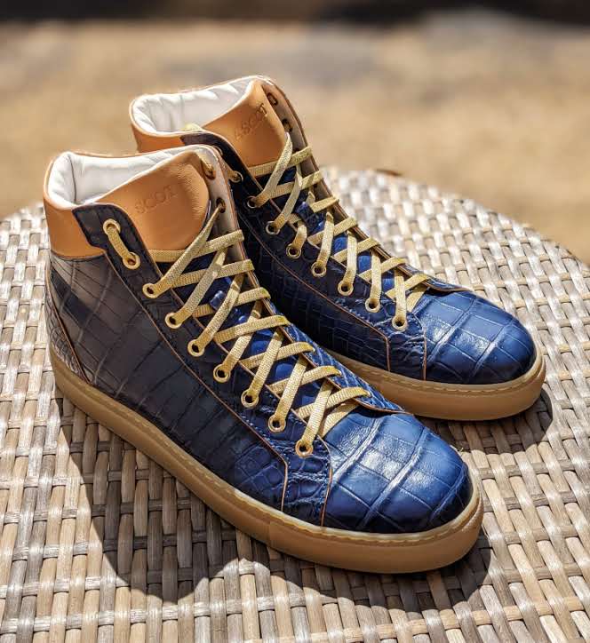 Ascot High Boot Sneakers - Blue Crocodile - Ascot Shoes