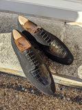 Ascot Kaan - Black Suede & Black Crocodile - Ascot Shoes