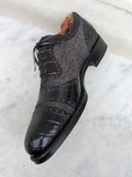 Ascot Pitti - Black Crocodile & Canvas - Ascot Shoes