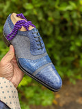 Ascot Como - Blue Crocodile & Denim Canvas - Ascot Shoes
