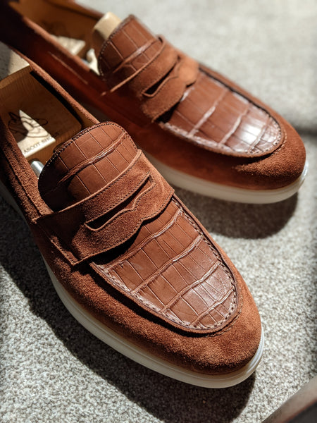 Ascot Classic Loafers Tan Crocodile Suede