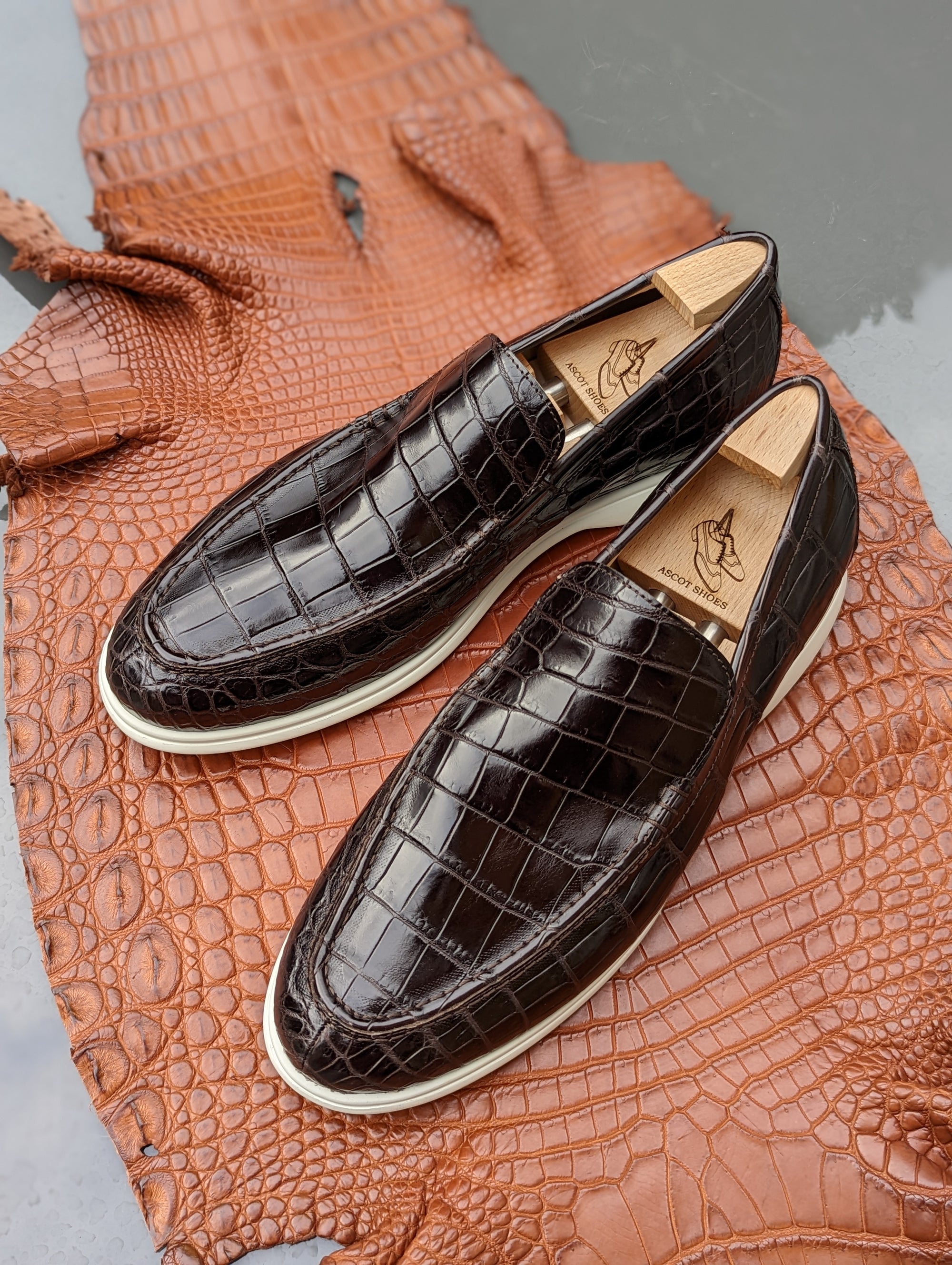 Ascot Ezee - Dark Chocolate Brown Crocodile - Ascot Shoes