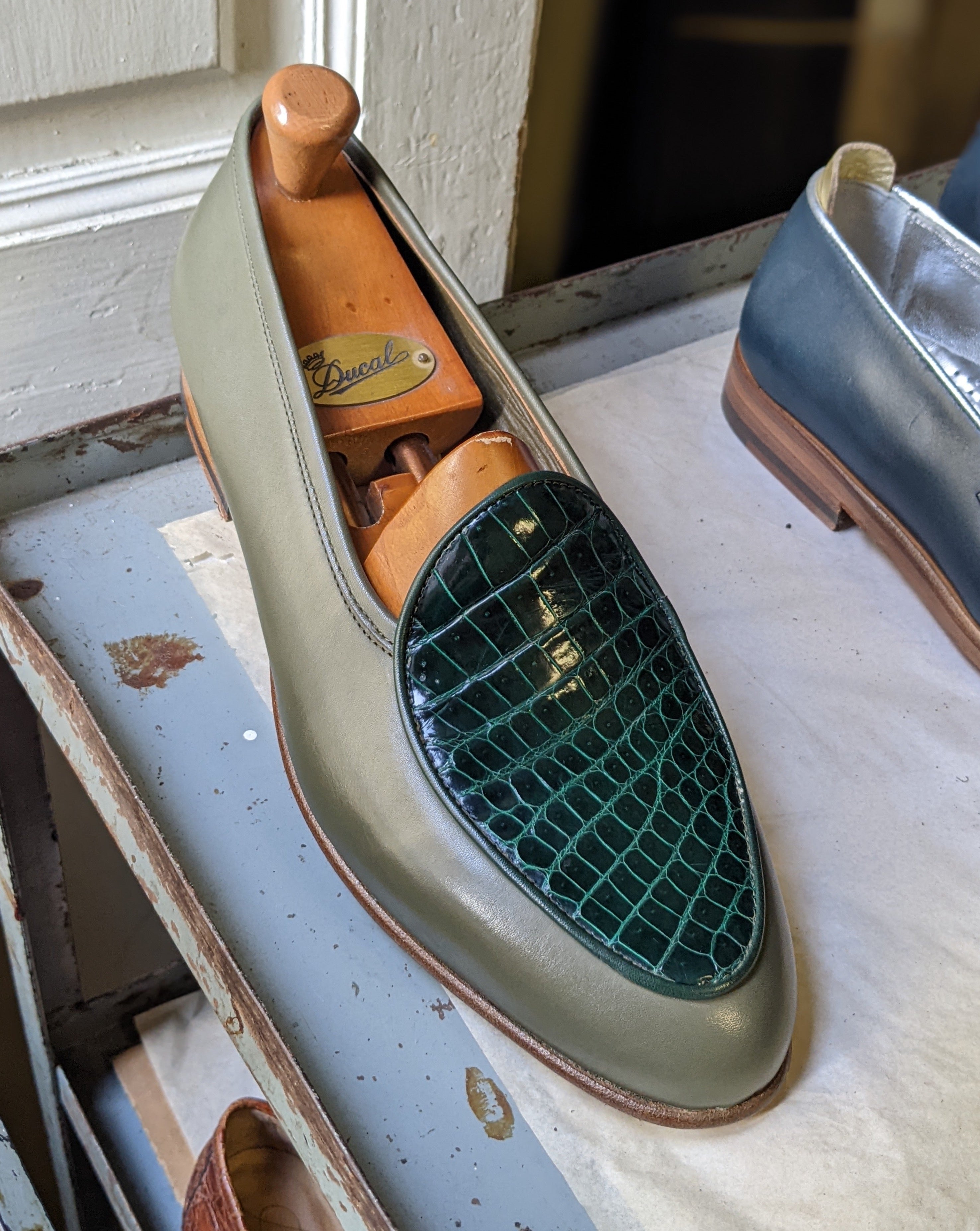 Belgian Loafer - Green Crocodile & Nappa - Ascot Shoes
