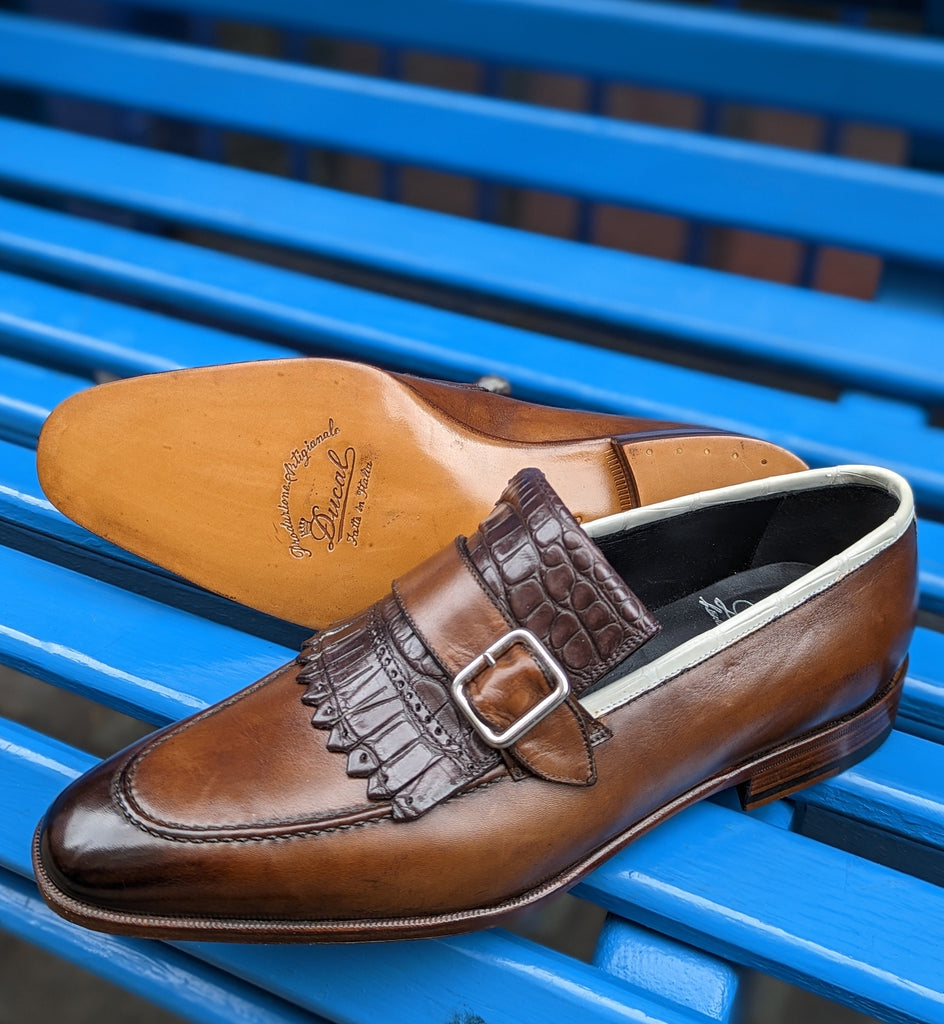 Ascot Golf Tassel Loafer - Tan & White Semi Croc, UK 9 - Ascot Shoes