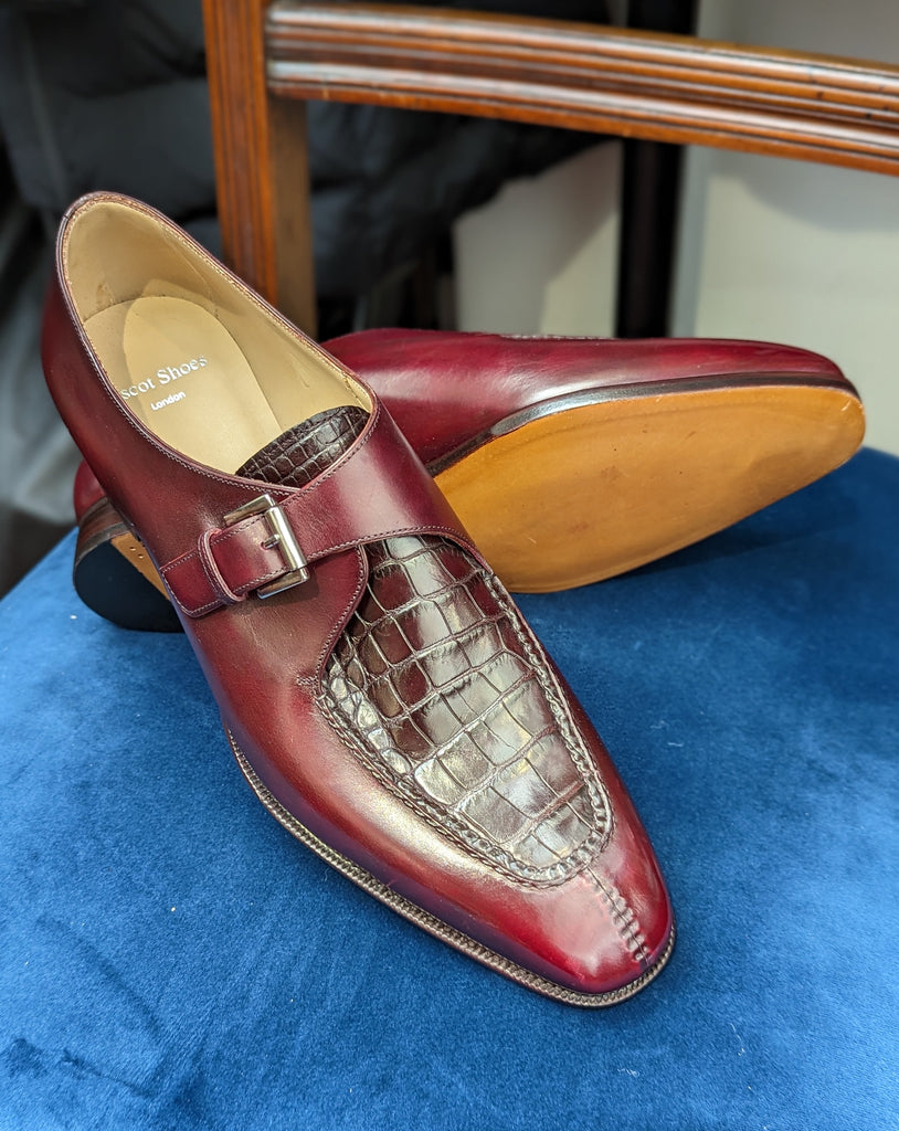Ascot Andre - Burgundy Calf & Croc, UK 9 - Ascot Shoes