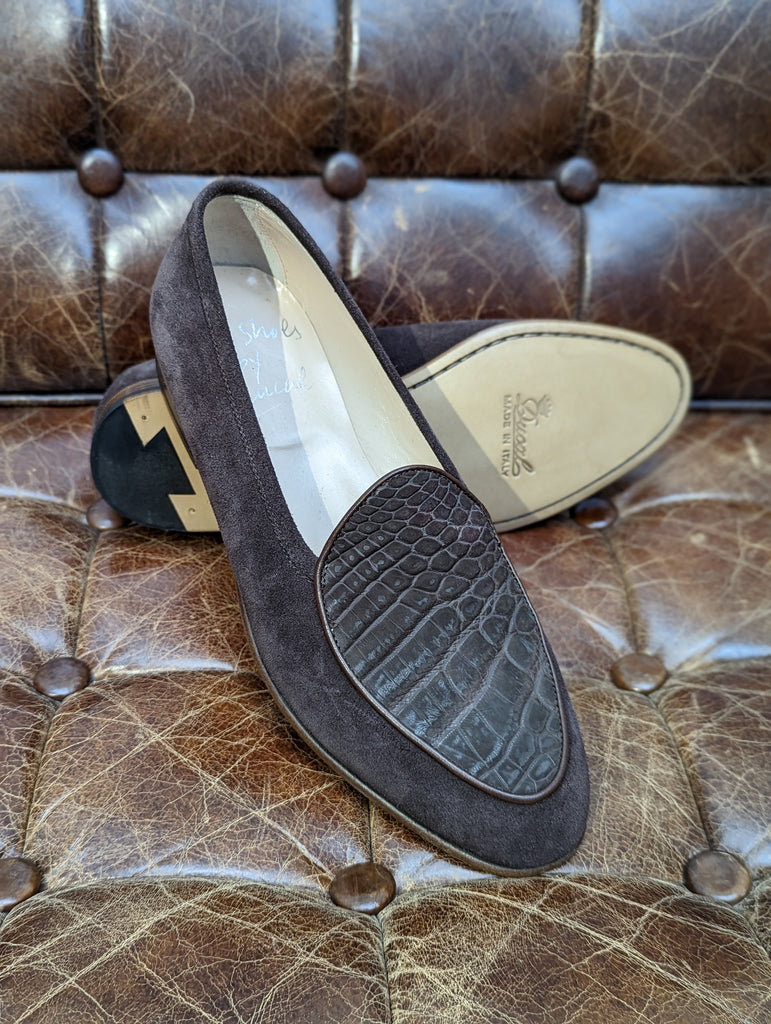 Belgian Loafer - Brown Suede & Alligator, UK 7.5 - Ascot Shoes