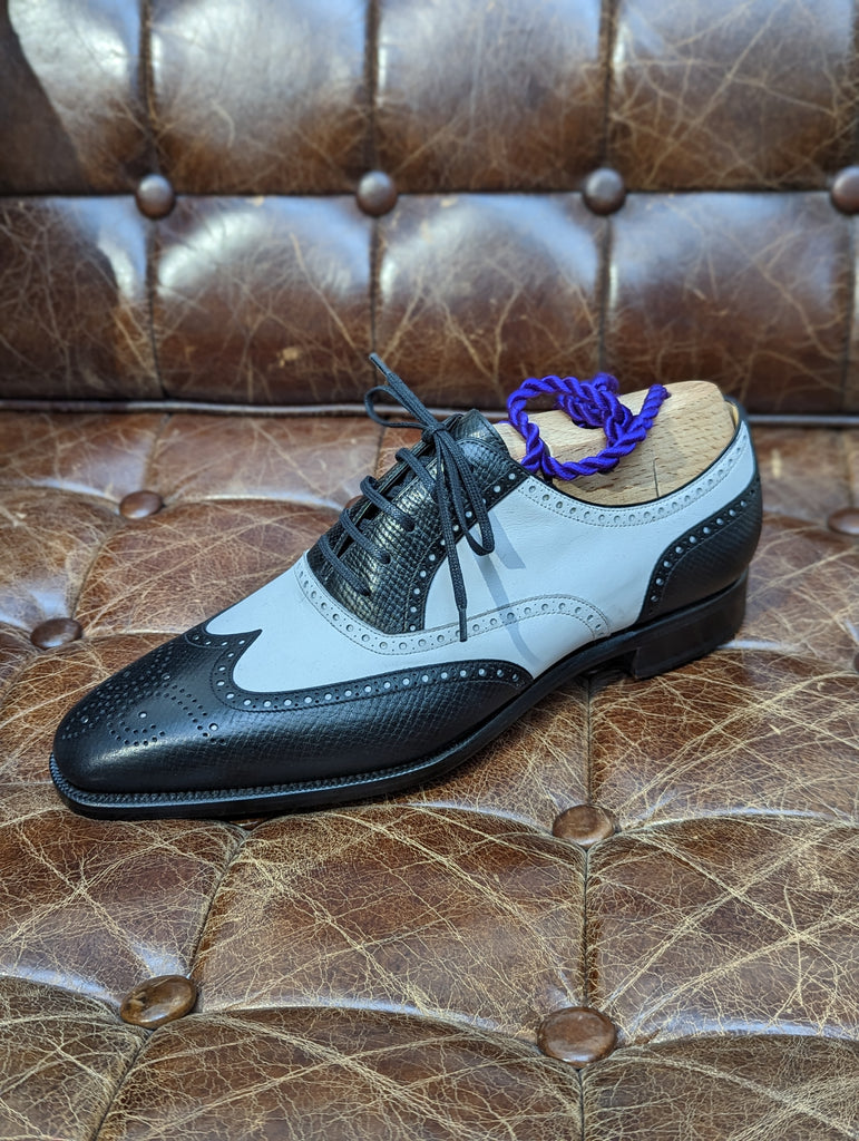 Ascot Oxford - Black Hatch Grain & White Calf, UK 8 - Ascot Shoes