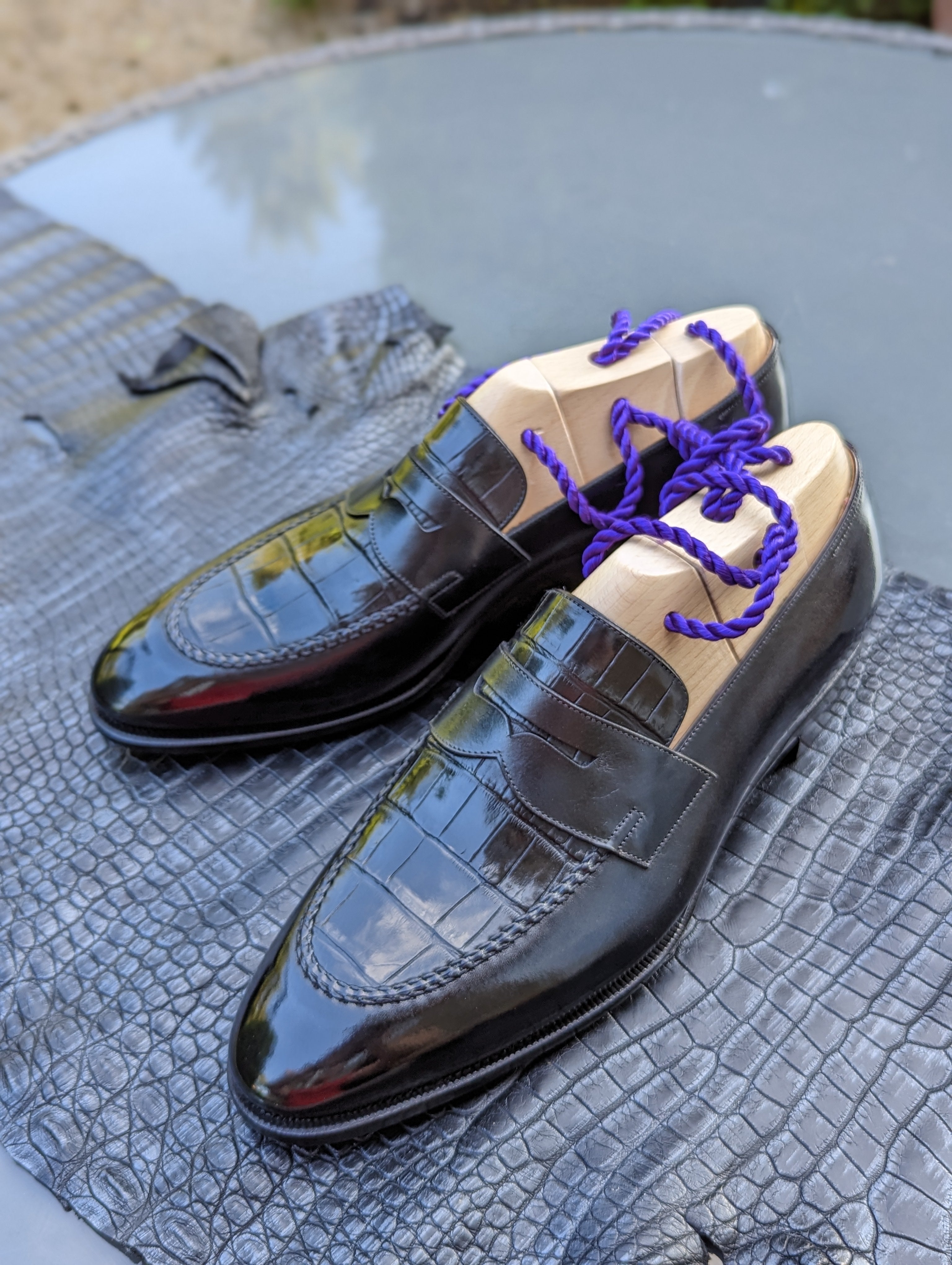Ascot Sinatra - Black Crocodile & Black Calf - Ascot Shoes