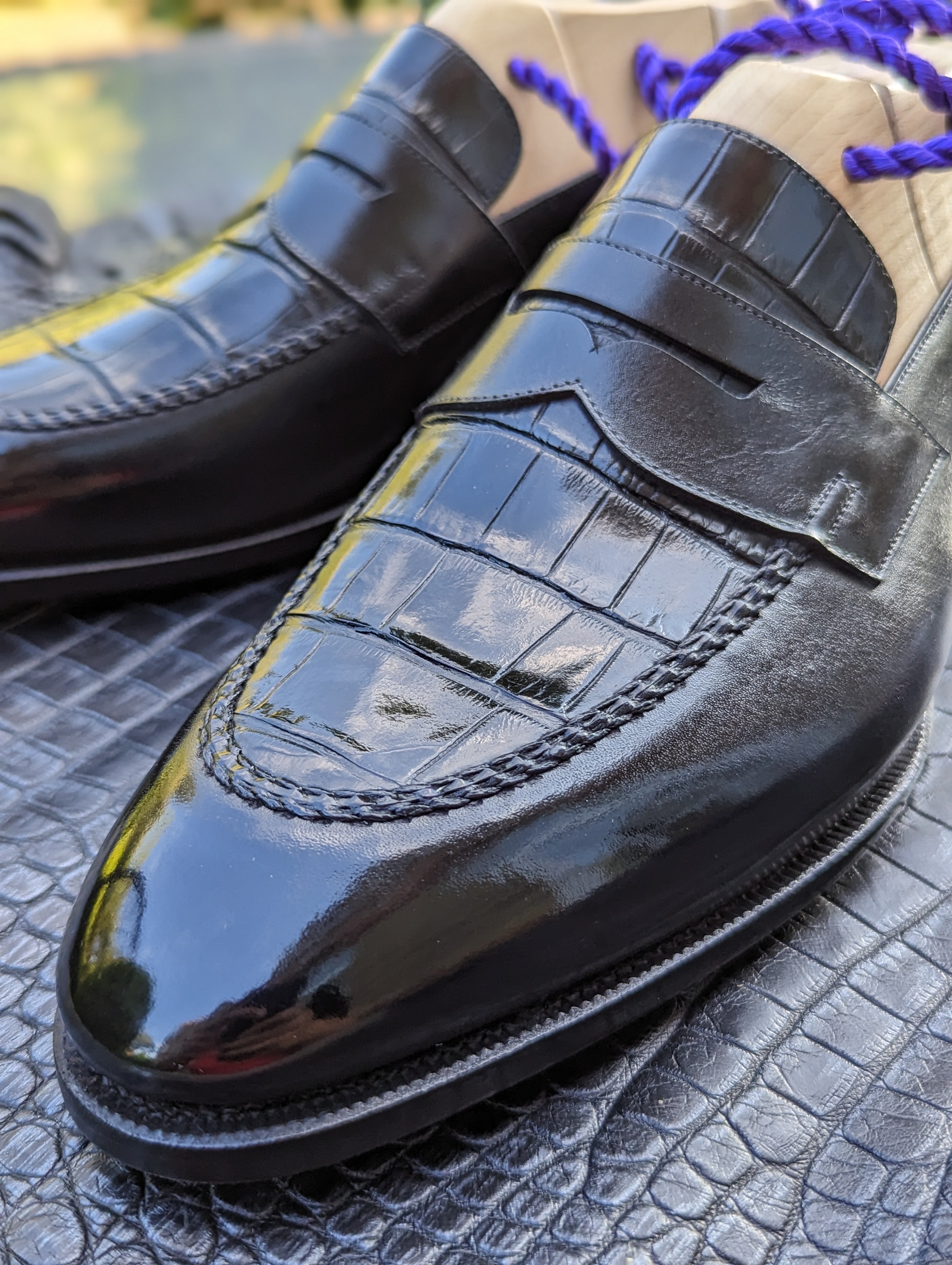 Ascot Sinatra - Black Crocodile & Black Calf - Ascot Shoes