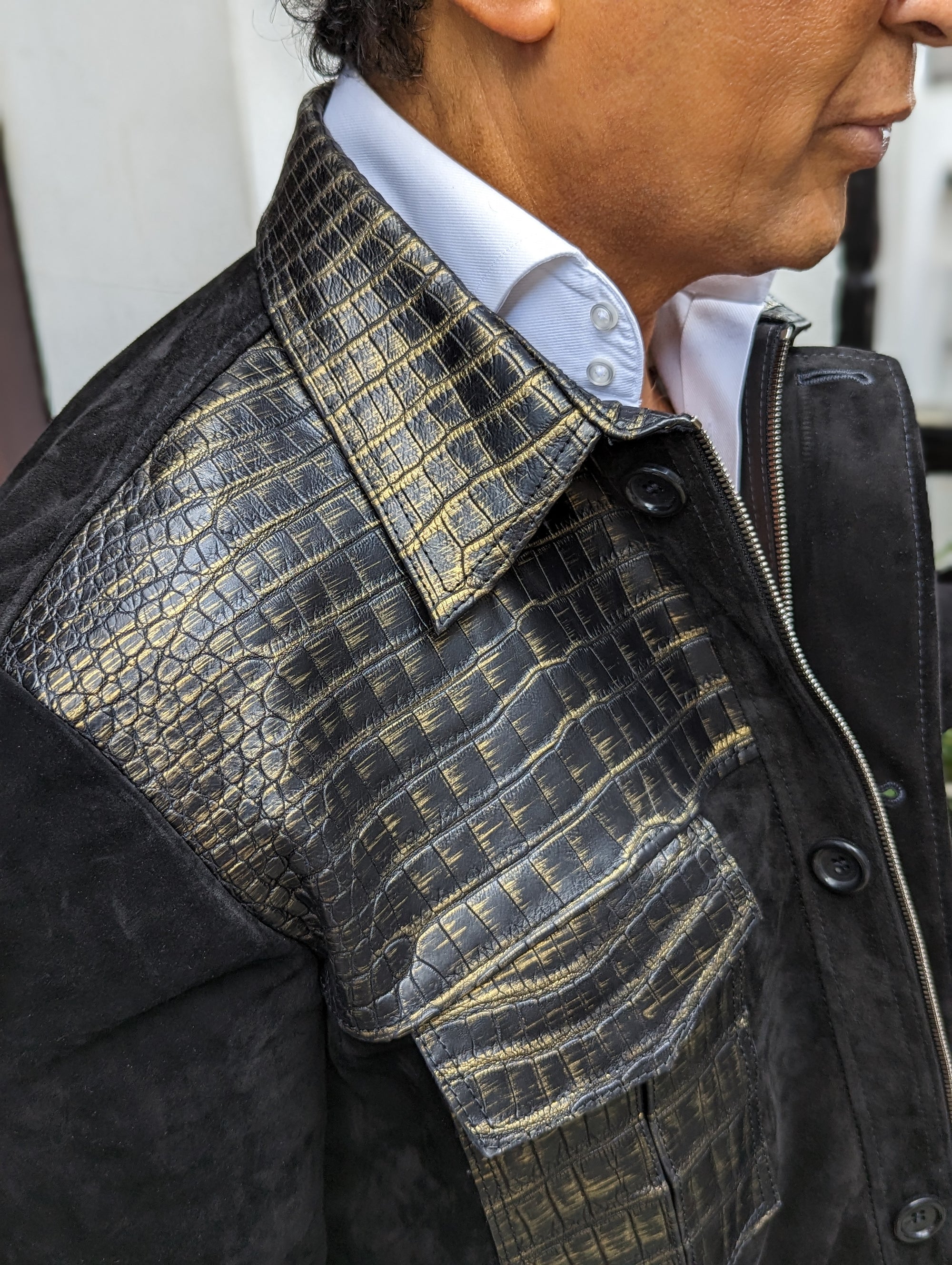 Ascot Bespoke Shirt - Black & Gold Crocodile & Suede - Ascot Shoes