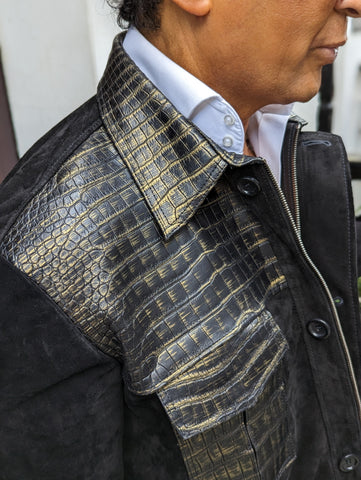 Ascot Bespoke Shirt - Black & Gold Crocodile & Suede