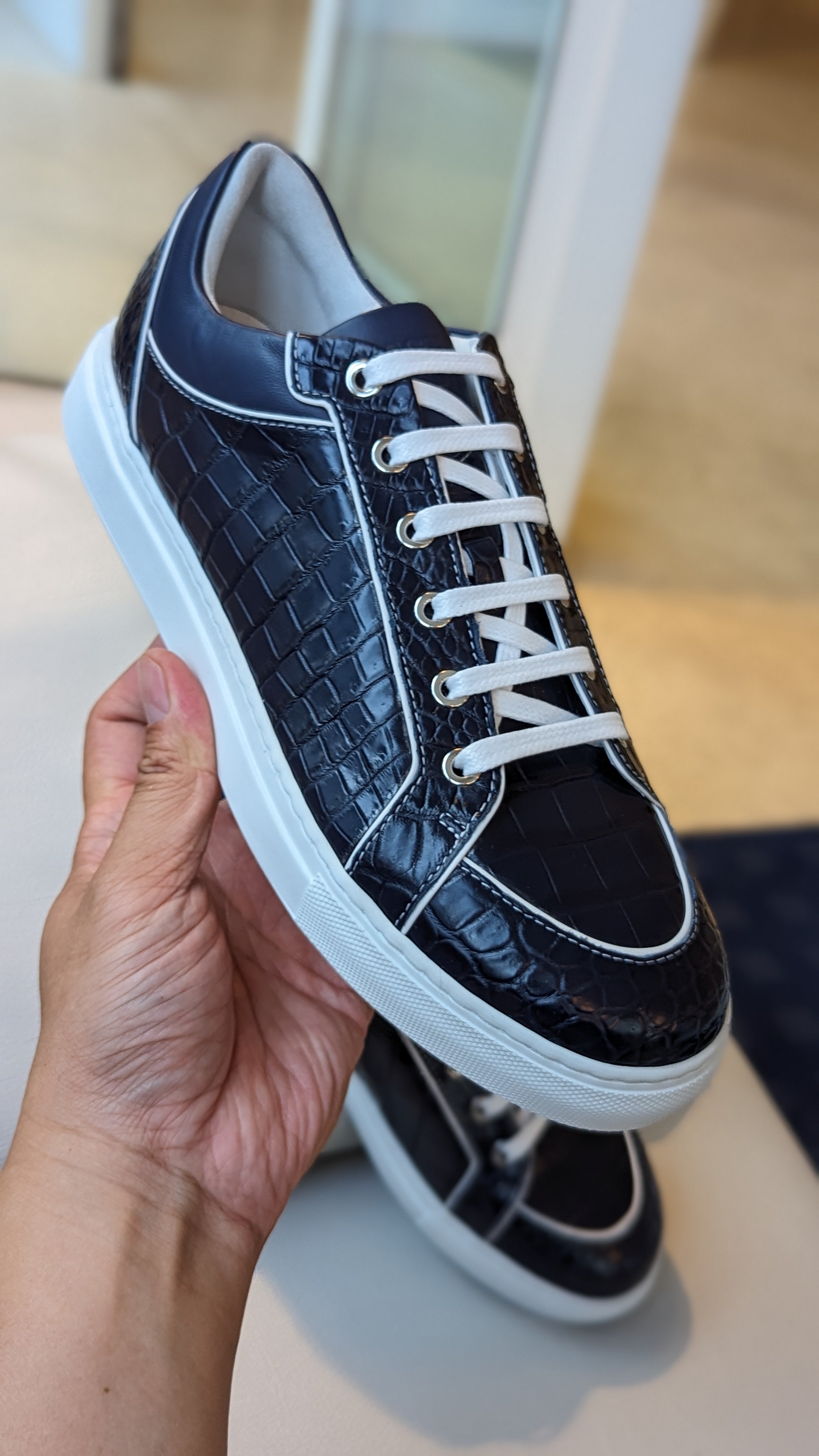 Ascot Sneakers - Navy Blue Crocodile - Ascot Shoes