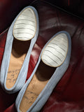 Belgian Loafer - Light Blue Suede & White Crocodile - Ascot Shoes