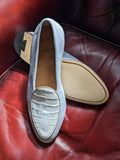 Belgian Loafer - Light Blue Suede & White Crocodile - Ascot Shoes