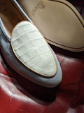 Belgian Loafer - Light Blue Suede & White Crocodile - Ascot Shoes