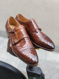 Ascot Double Monk - Tabacco Crocodile - Ascot Shoes