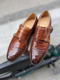 Ascot Double Monk - Tabacco Crocodile - Ascot Shoes