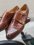 Ascot Double Monk - Tabacco Crocodile - Ascot Shoes