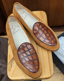 Belgian Loafer - Tan Suede & Crocodile - Ascot Shoes