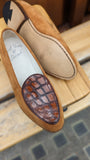 Belgian Loafer - Tan Suede & Crocodile - Ascot Shoes