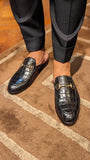 Ascot Slippers by Ducal - Piano Black Crocodile - Ascot Shoes