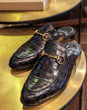 Ascot Slippers by Ducal - Piano Black Crocodile - Ascot Shoes