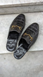 Ascot Slippers by Ducal - Piano Black Crocodile - Ascot Shoes