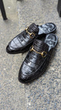 Ascot Slippers by Ducal - Piano Black Crocodile - Ascot Shoes