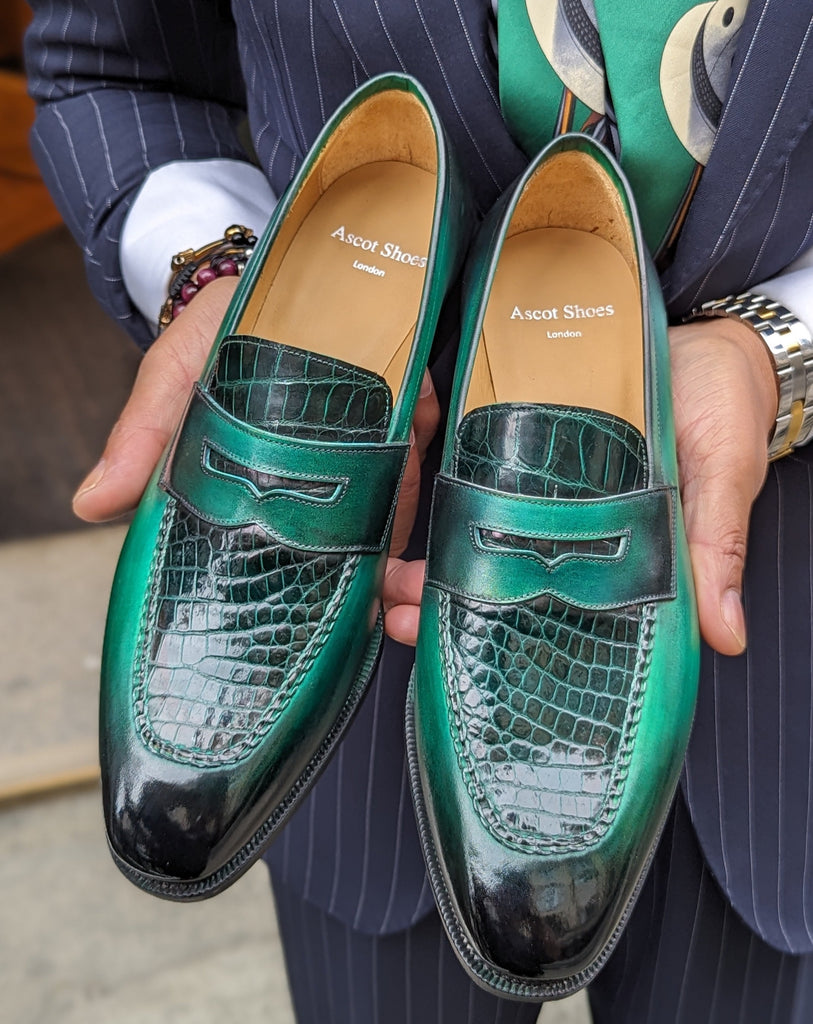 Ascot Sinatra - Emerald Green Crocodile & Calf - Ascot Shoes